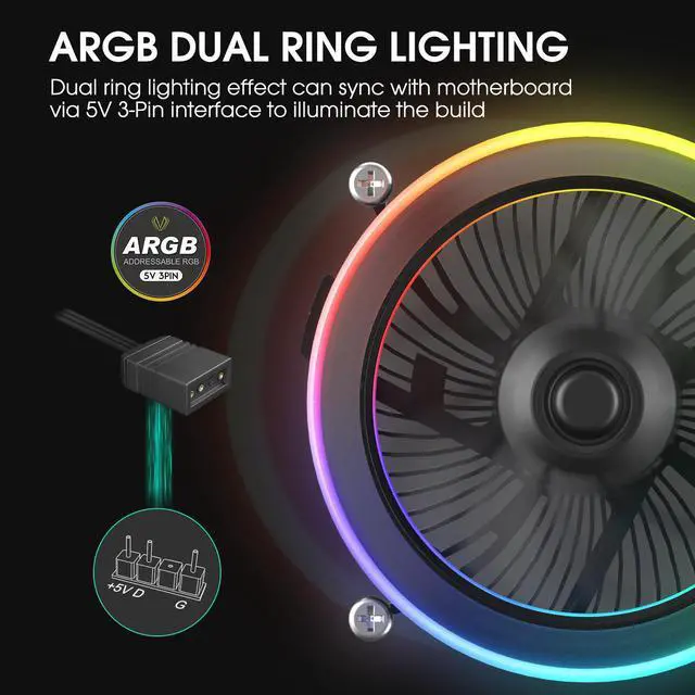 Alt view image 3 of 7 - Vetroo Eclipse Low-Profile ARGB CPU Air Cooler, 90mm PWM Fan, Premium Aluminum Fins, Removable Butterfly Fan Cooler Specifically for Intel LGA 1851 & 1700
