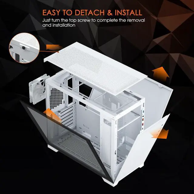 Alt view image 5 of 14 - Vetroo AL-MESH-7C White Compact ATX PC Case, Front Power Supply, Top 360mm Radiator Support, Type-C & USB 3.0 I/O Panel, High-Airflow Mesh Gaming Case w/ Rear 120mm ARGB & PWM Fan