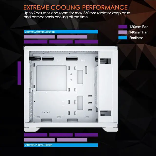 Alt view image 7 of 14 - Vetroo AL-MESH-7C White Compact ATX PC Case, Front Power Supply, Top 360mm Radiator Support, Type-C & USB 3.0 I/O Panel, High-Airflow Mesh Gaming Case w/ Rear 120mm ARGB & PWM Fan