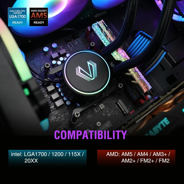 Alt view image 2 of 7 - Vetroo V360 Liquid CPU Cooler, 3X 120mm Addressable RGB & PWM Fans/Pump, 360mm Radiator 290W TDP AIO Water Cooler w/Controller Hub for Intel LGA 1700/1200/115X AMD AM5/AM4