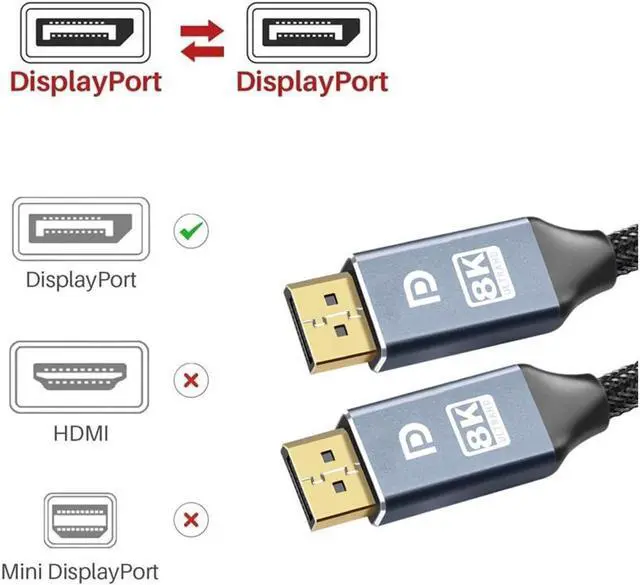 Alt view image 5 of 7 - DisplayPort Cable 1.4  8K DP Cable (8K@60Hz, 4K@120Hz/144Hz,2K @144Hz/165Hz) HBR3 Support 32.4Gbps DCP 3D Slim and Flexible DP to DP Cable for Laptop PC TV Gaming Monitor (9.8ft/3m)