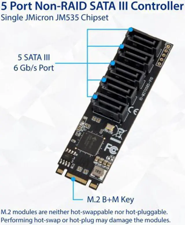 Alt view image 7 of 7 - IO CREST Internal 5 Port Non-RAID SATA III 6GB/s M.2 B+M Key Adapter Card for Desktop PC Support SSD and HDD. JMB585 Chipset