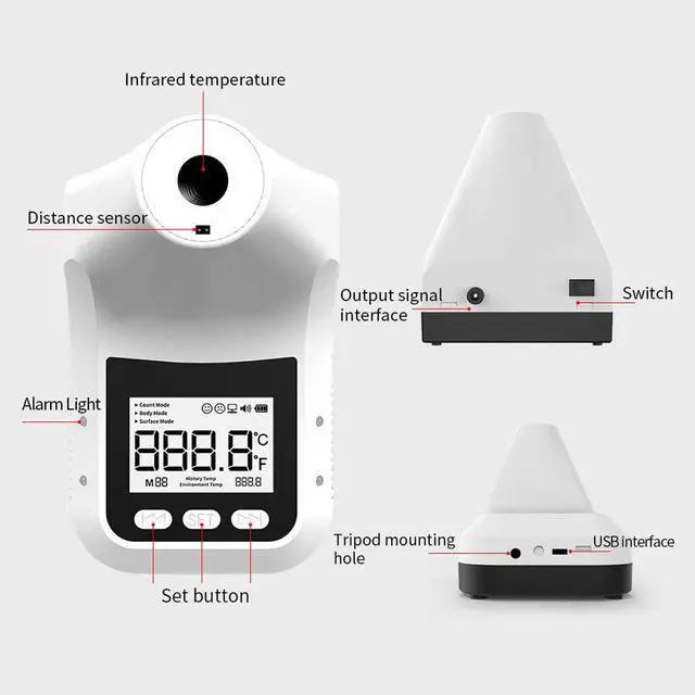 Alt view image 3 of 7 - Wall Mounted Thermometer K3 PRO Non-Contact Infrared Temperature Measurement Forehead Thermometer with Alarm for Office Home Supermarket Subway School Community (no Battery Included) use 4AA Battery