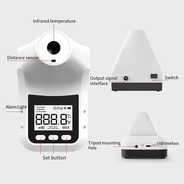 Alt view image 3 of 7 - Wall Mounted Non-Contact Infrared Temperature Measurement K3 Pro Forehead Thermometer with Fever Alarm. Hands Free Non Contact - Reopen Safely Office Home Supermarket School Community Entrance