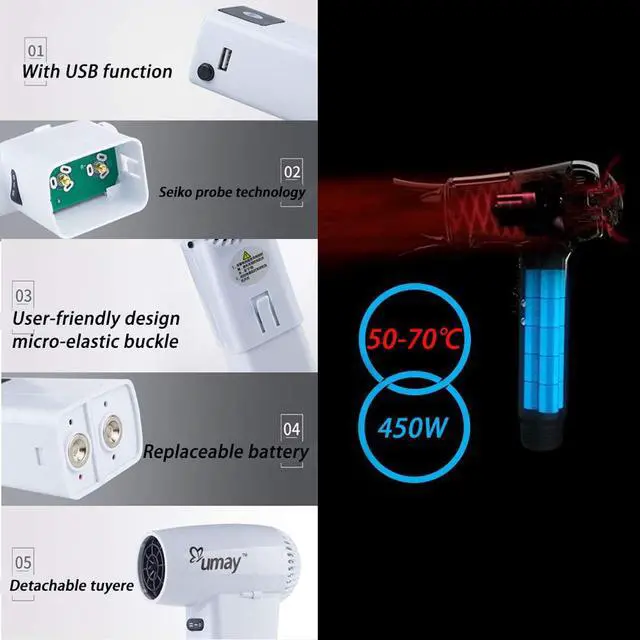Alt view image 4 of 7 - Cordless Hair Dryer 450W USB Rechargeable Portable Blow Hot and Cold Blower Suitable for Hotel Home School pet Care Outdoor Travel Tool Equipment,EnhancedEdition