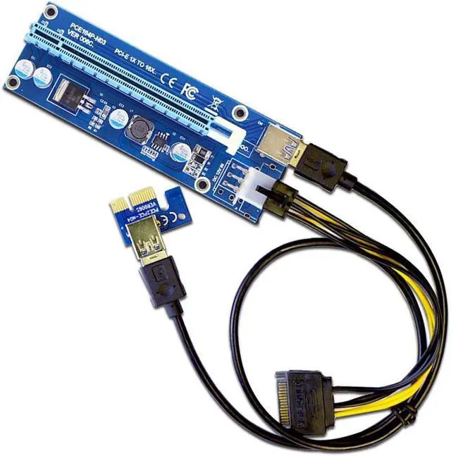 Alt view image 2 of 7 - 6-Pack VER 009S PCIe USB RISER 6-Pin PCI-E 16x to 1x Powered Riser Adapter Card w/ 60cm USB 3.0 Extension Cable & 6-Pin PCI-E to SATA Power Cable - GPU Riser Adapter - Ethereum Mining ETH -Led light
