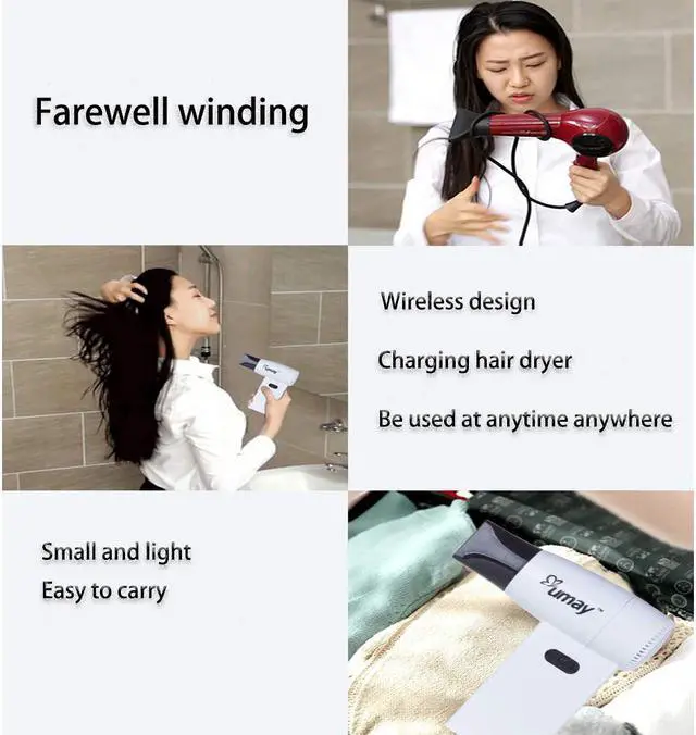 Alt view image 6 of 7 - Cordless Hair Dryer 450W USB Rechargeable Portable Blow Hot and Cold Blower Suitable for Hotel Home School pet Care Outdoor Travel Tool Equipment,EnhancedEdition