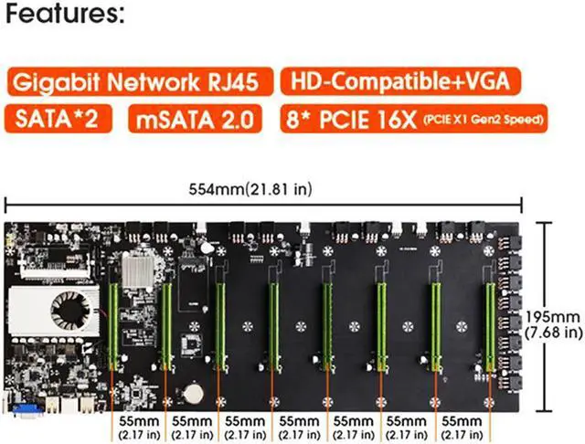 Alt view image 5 of 6 - GPU Miner Mining rig Machine System for Mining ETH Ethereum,8 GPU Miner Including 55mm Slots Distance Motherboard, CPU, SSD, RAM,PSU, Case with 4 Cooling Fans(Without GPU)