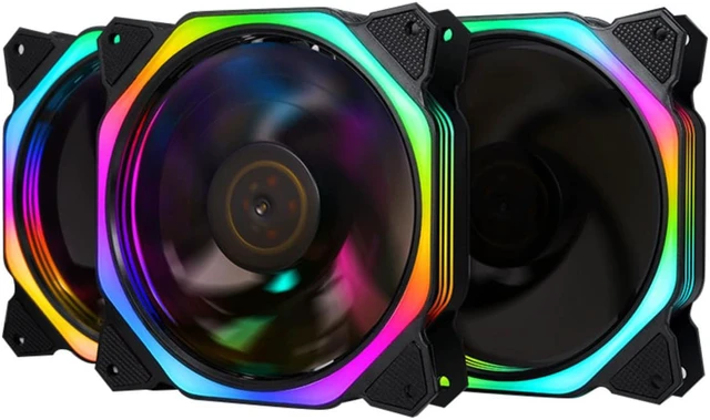 Alt view image 3 of 6 - SUIUBUY 3 Pack 120mm RGB & PWM Game Case Fan RGB 12V Quiet LED Transparent Gaming PC Computer CPU Case Fan and PC Case Cooler