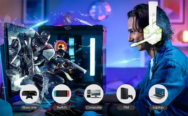 Alt view image 6 of 7 - SUIUBUY Gaming Headset 7.1 Bass Surround Sound with Noise Cancellation Microphone for PS5 PS4 Xbox Controller Mobile Phone PC