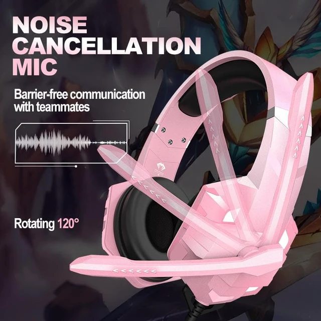 Alt view image 3 of 7 - SUIUBUY Gaming Headset 7.1 Bass Surround Sound with Noise Cancellation Microphone for PS5 PS4 Xbox Controller Mobile Phone PC Pink