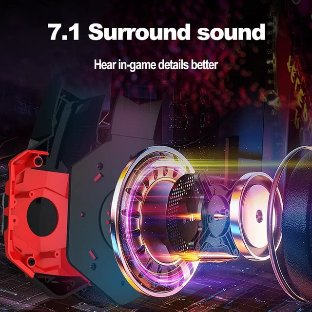 Alt view image 3 of 7 - SUIUBUY Gaming Headset 7.1 Bass Surround Sound with Noise Cancellation Microphone for PS5 PS4 Xbox Controller Mobile Phone PC Red