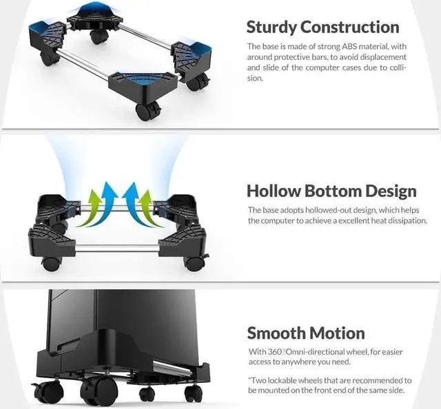 Alt view image 5 of 7 - Mobile CPU Stand, Computer Tower Holer with Locking Caster Wheel Adjustable Computer Tower Stand with Locking Caster Wheels Under Home Office Desk