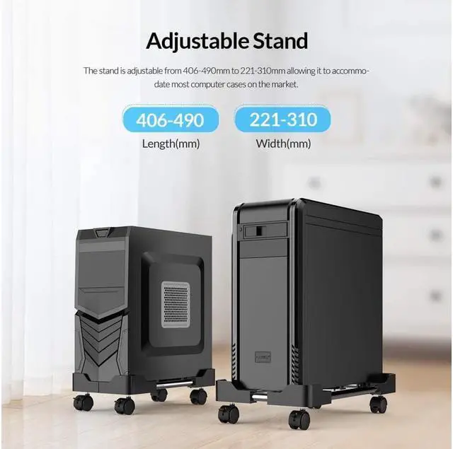 Alt view image 3 of 7 - Mobile CPU Stand, Computer Tower Holer with Locking Caster Wheel Adjustable Computer Tower Stand with Locking Caster Wheels Under Home Office Desk