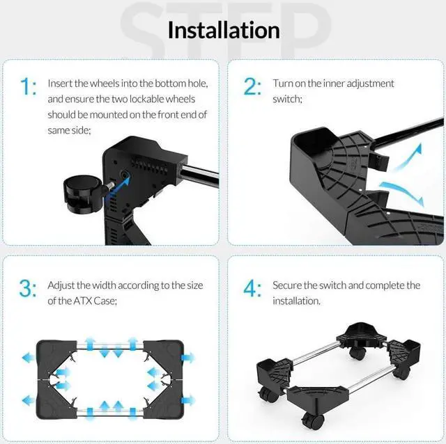 Alt view image 6 of 7 - Mobile CPU Stand, Computer Tower Holer with Locking Caster Wheel Adjustable Computer Tower Stand with Locking Caster Wheels Under Home Office Desk