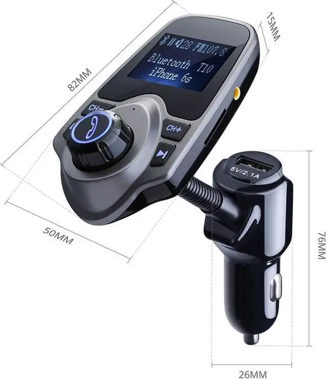 Alt view image 2 of 7 - Wireless Radio Adapter Hands-Free Car Wireless Bluetooth FM Transmitter& USB Car Charger 1.44 Inch Supports Display Car Battery Voltage, Song Names, Incoming Phone Number