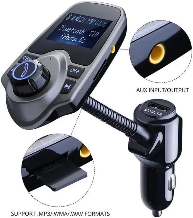 Alt view image 5 of 7 - Wireless Radio Adapter Hands-Free Car Wireless Bluetooth FM Transmitter& USB Car Charger 1.44 Inch Supports Display Car Battery Voltage, Song Names, Incoming Phone Number