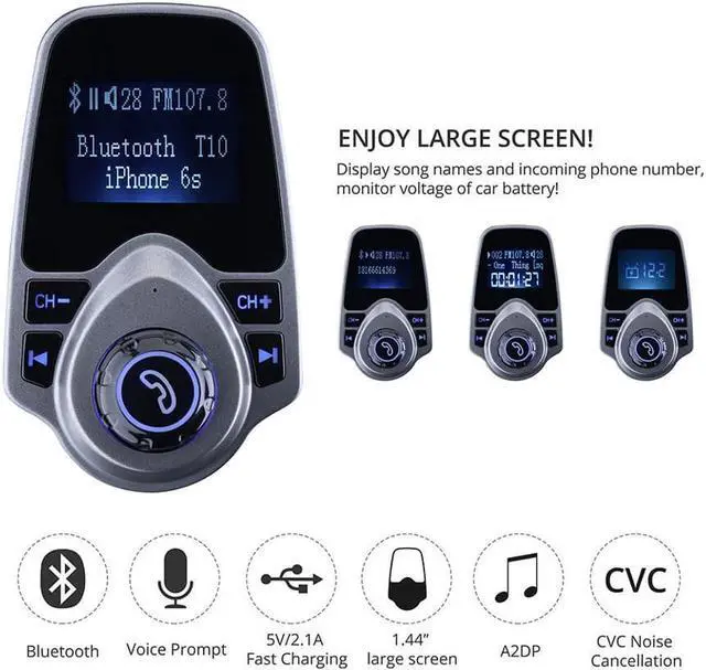 Alt view image 4 of 7 - Wireless Radio Adapter Hands-Free Car Wireless Bluetooth FM Transmitter& USB Car Charger 1.44 Inch Supports Display Car Battery Voltage, Song Names, Incoming Phone Number