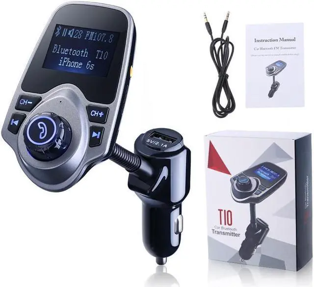 Alt view image 6 of 7 - Wireless Radio Adapter Hands-Free Car Wireless Bluetooth FM Transmitter& USB Car Charger 1.44 Inch Supports Display Car Battery Voltage, Song Names, Incoming Phone Number
