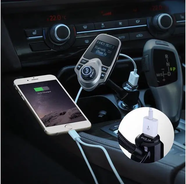 Alt view image 3 of 7 - Wireless Radio Adapter Hands-Free Car Wireless Bluetooth FM Transmitter& USB Car Charger 1.44 Inch Supports Display Car Battery Voltage, Song Names, Incoming Phone Number
