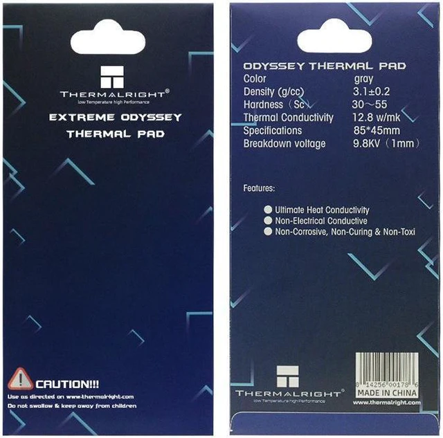 Alt view image 7 of 7 - Thermalright Extreme Odyssey Thermal Pad 12.8 W/mK Non Conductive Heat Resistance High Temperature Resistance Silicone Thermal Pads for Laptop Heatsink/GPU/CPU/LED Cooler 85x45x1.5mm