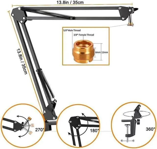 Alt view image 6 of 7 - Sm7B And Mv7 Boom Arm, Heavy Duty Mic Arm Desk Mount Adjustable Suspension Mic Stand Compatible With Shure Sm7B And Shure Mv7 Vocal Dynamic Microphone For Podcasting, Recording, Live Streaming