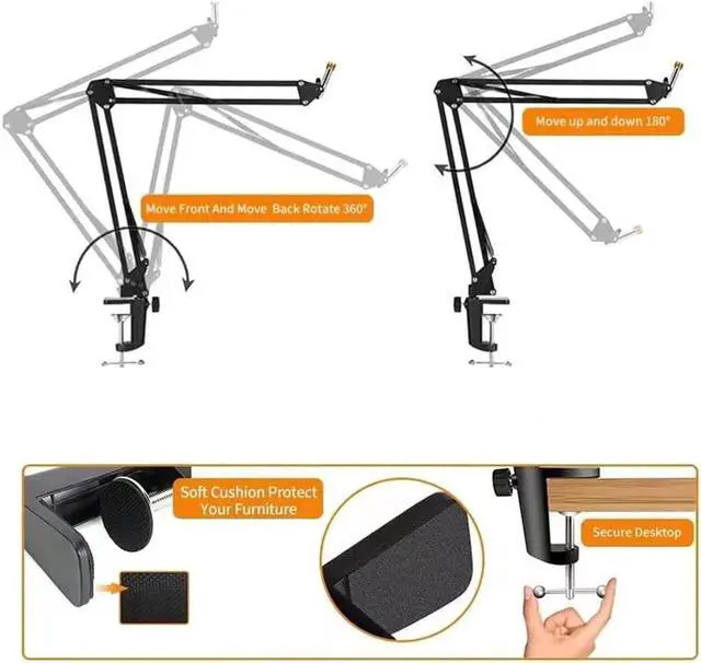 Alt view image 4 of 7 - Sm7B And Mv7 Boom Arm, Heavy Duty Mic Arm Desk Mount Adjustable Suspension Mic Stand Compatible With Shure Sm7B And Shure Mv7 Vocal Dynamic Microphone For Podcasting, Recording, Live Streaming