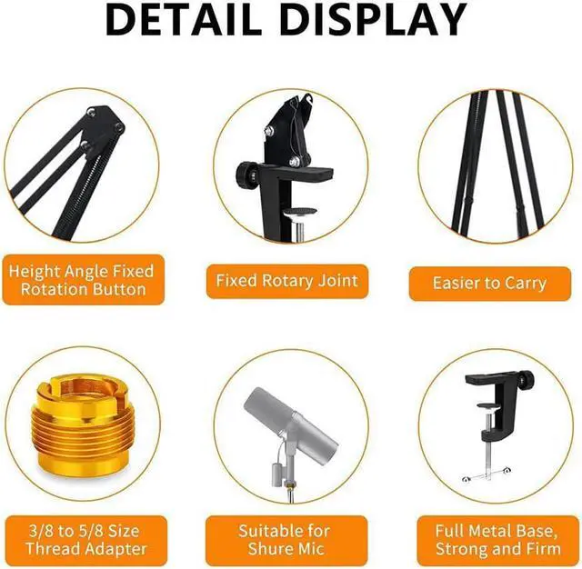 Alt view image 2 of 7 - Sm7B And Mv7 Boom Arm, Heavy Duty Mic Arm Desk Mount Adjustable Suspension Mic Stand Compatible With Shure Sm7B And Shure Mv7 Vocal Dynamic Microphone For Podcasting, Recording, Live Streaming