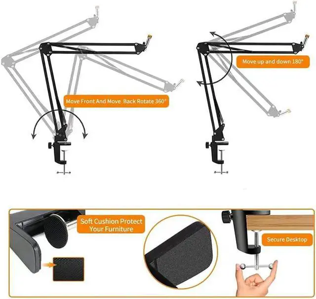 Alt view image 3 of 6 - Boom Arm - Heavy Duty Adjustable Suspension Microphone Mic Stand Compatible With Hyperx Quadcast S Usb Condenser Gaming Microphone