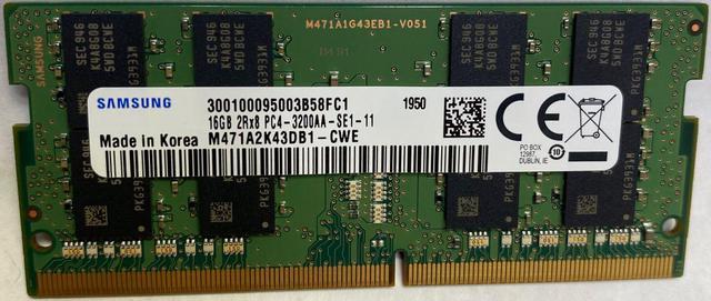 Samsung 16GB DDR4 3200MHz SODIMM PC4-25600 CL22 2Rx8 1.2V 260-Pin SO-DIMM  Laptop Notebook RAM Memory Module M471A2K43DB1-CWE