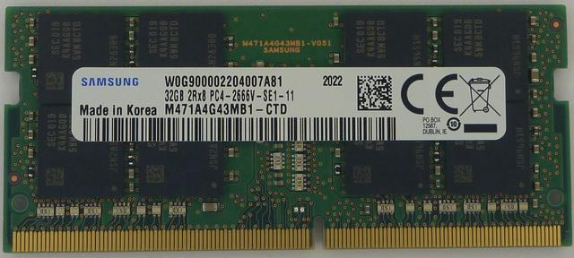 Samsung 32GB DDR4 2666MHz PC4-21300 1.2V 2Rx8 260-Pin SODIMM Laptop RAM  Memory Module M471A4G43MB1-CTD