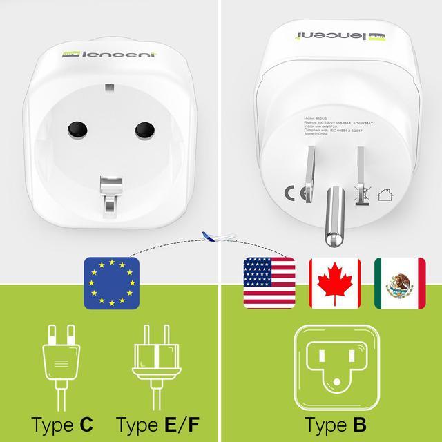 Alt view image 2 of 7 - Europe to US Plug Adapter, [2 Packs] LENCENT European to USA Adapter, American Outlet Plug Adapter, EU to US Adapter, Europe to USA Travel Plug Converter