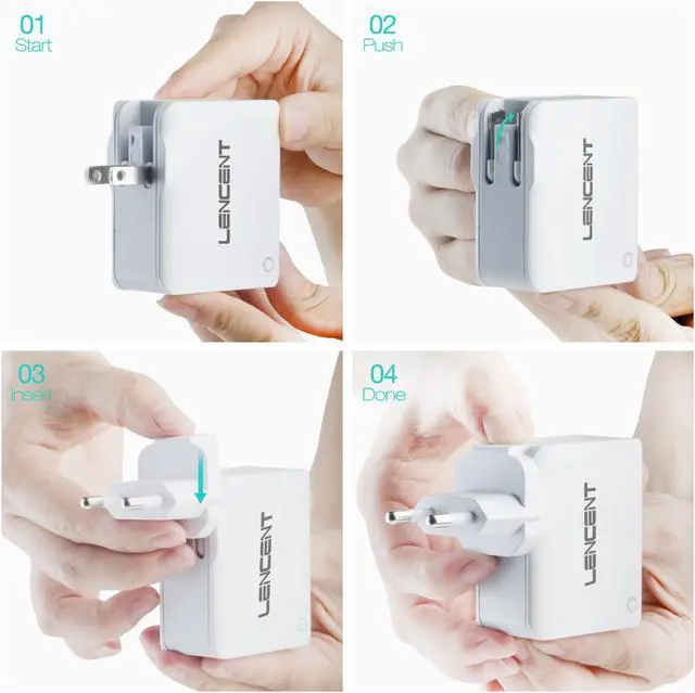 Alt view image 6 of 7 - Multiple USB Wall Charger, [22W/4.4A] LENCENT 4 Port USB Travel Adapter, All in One USB Charger Plug with UK US EU European AUS Worldwide International Travel Phone Charger Fit for iPhone, IPad & More
