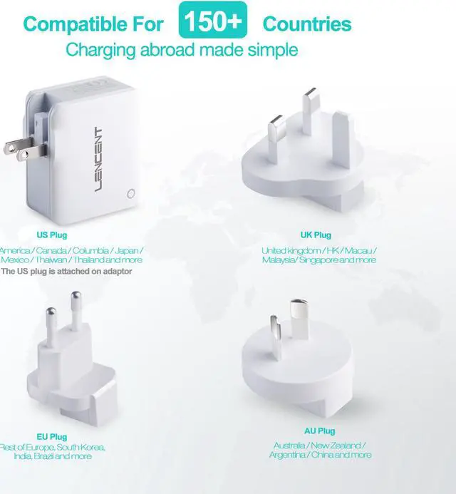 Alt view image 5 of 7 - Multiple USB Wall Charger, [22W/4.4A] LENCENT 4 Port USB Travel Adapter, All in One USB Charger Plug with UK US EU European AUS Worldwide International Travel Phone Charger Fit for iPhone, IPad & More