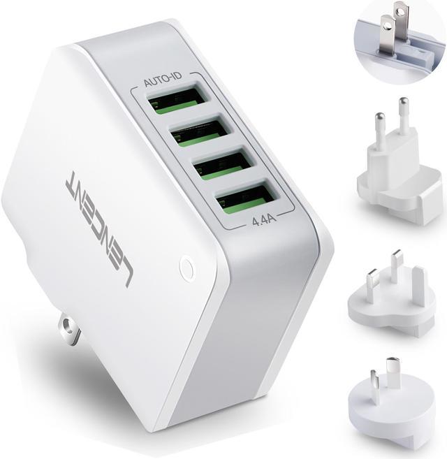 Multiple USB Wall Charger, [22W/4.4A] LENCENT 4 Port USB Travel Adapter,  All in One USB Charger Plug with UK US EU European AUS Worldwide