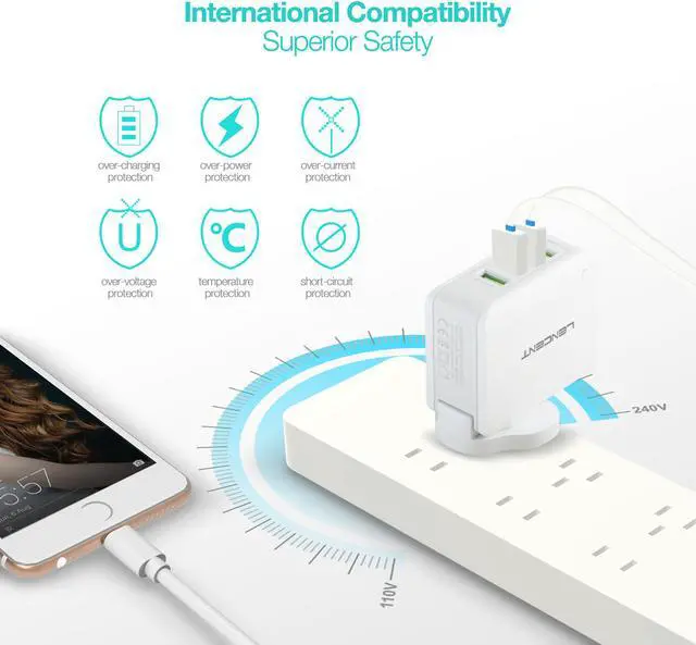 Alt view image 4 of 7 - Multiple USB Wall Charger, [22W/4.4A] LENCENT 4 Port USB Travel Adapter, All in One USB Charger Plug with UK US EU European AUS Worldwide International Travel Phone Charger Fit for iPhone, IPad & More