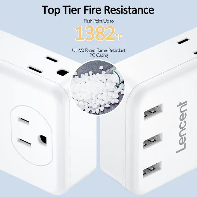 Alt view image 5 of 7 - Multi Plug Outlet Extender, LENCENT 3 Outlets Splitter with 3 USB Ports, Wall Charger, 3 Prong Plug, Power Charging Box Expander for Home, Office, Hotel, Dorm, Cruise Ship Approved- White