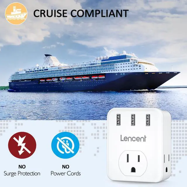 Alt view image 6 of 7 - Multi Plug Outlet Extender, LENCENT 3 Outlets Splitter with 3 USB Ports, Wall Charger, 3 Prong Plug, Power Charging Box Expander for Home, Office, Hotel, Dorm, Cruise Ship Approved- White