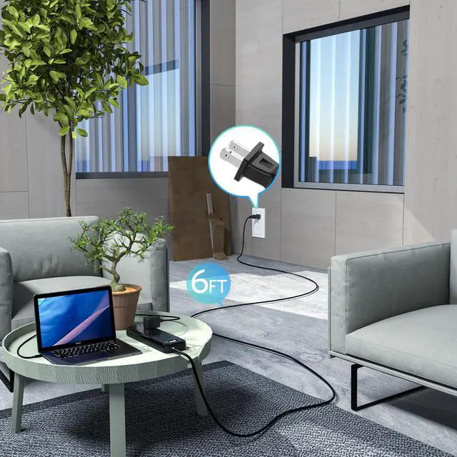 Alt view image 7 of 7 - LENCENT 2 Prong Power Strip, Polarized 3 Prong to 2 Prong Outlet Adapter, 1700J Surge Protector, 6ft Extension Cord, 10 AC Outlets & 4 USB(5V 3.4A Max), Wall Mountable, Ideal for Non-Grounded Outlets