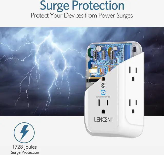 Alt view image 4 of 7 - USB Wall Charger, Surge Protector 6 Outlet Extender with 3 USB Ports, 1728J Power Strip Multi Plug,3-Sided Widely Spaced Adapter Multiple Expander,Mountable Wall tap for Home Travel Office, ETL Listed