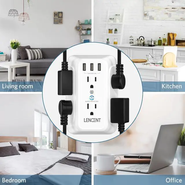 Alt view image 6 of 7 - USB Wall Charger, Surge Protector 6 Outlet Extender with 3 USB Ports, 1728J Power Strip Multi Plug,3-Sided Widely Spaced Adapter Multiple Expander,Mountable Wall tap for Home Travel Office, ETL Listed