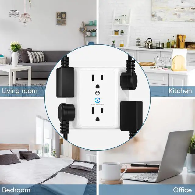 Alt view image 7 of 7 - LENCENT Multi Plug 6 Outlet Extender, 2 Pack Surge Protector Wall tap, Power Strip 3-Side Widely Spaced Adapter Multiple Charger Expander, Mountable Wall Splitter for Home Travel Office, ETL Listed
