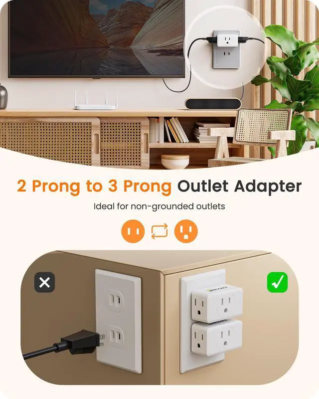 Alt view image 2 of 7 - LENCENT 2 Prong to 3 Prong Outlet Adapter,Wall Plug Extender,Multiple Outlet Wall Plug with 3 AC Outlets,Non-Grounded Outlets Expander for Japan Travel Kitchen Office Bathroom Older House,2 Pack