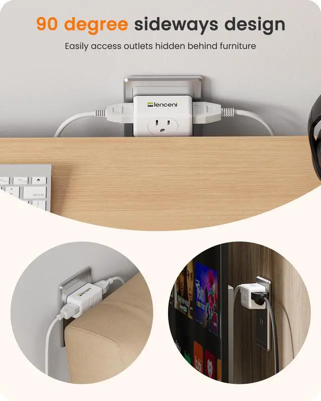 Alt view image 4 of 7 - LENCENT 2 Prong to 3 Prong Outlet Adapter,Wall Plug Extender,Multiple Outlet Wall Plug with 3 AC Outlets,Non-Grounded Outlets Expander for Japan Travel Kitchen Office Bathroom Older House,2 Pack
