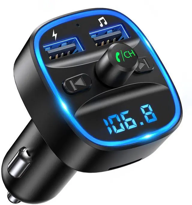 Main image of LENCENT FM Transmitter, Bluetooth FM Transmitter Wireless Radio Adapter Car Kit with Dual USB Charging, Audio Receiver Car Charger MP3 Player, Support Hands-Free Calling, TF Card & USB Disk