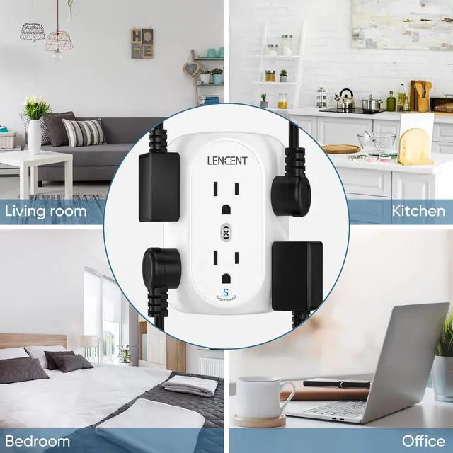 Alt view image 7 of 7 - LENCENT 2 Prong Power Strip, 3 to 2 Prong Grounding Outlet Adapter 6 Outlet 1 Type C&2 USB 3.4A, Polarized Plug, 1728J Surge Protector, 3-Sided Wide Spaced Extender,Wall Mount for Non-Grounded Outlet