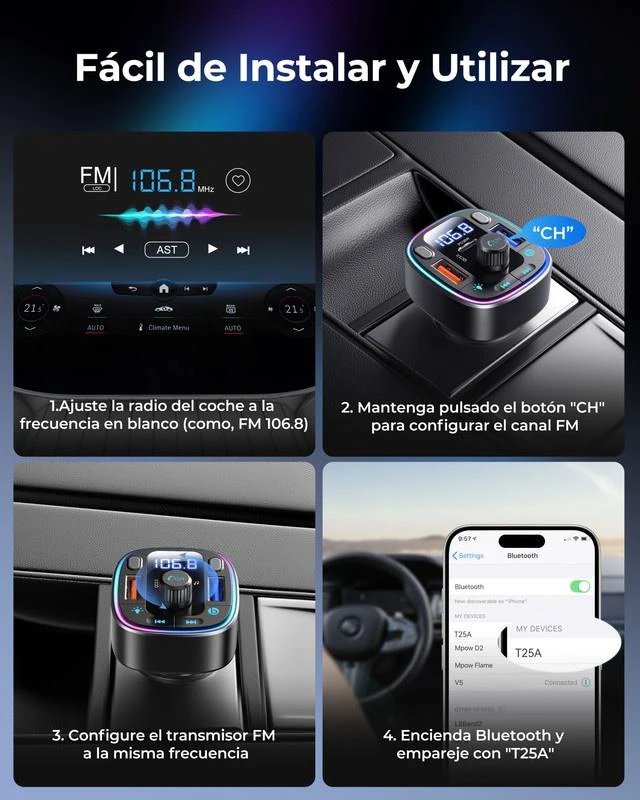Alt view image 7 of 7 - LENCENT Bluetooth 5.4 Car Adapter FM Transmitter 54W Fast Charging
Dual Mics, HiFi Bass Sound, 2 Modes LED Backlit, Cigarette Lighter Adapter Hands-Free Calling Radio, Support USB Drive