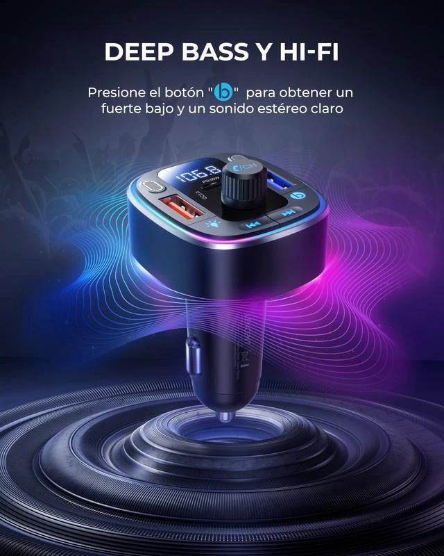 Alt view image 2 of 7 - LENCENT Bluetooth 5.4 Car Adapter FM Transmitter 54W Fast Charging
Dual Mics, HiFi Bass Sound, 2 Modes LED Backlit, Cigarette Lighter Adapter Hands-Free Calling Radio, Support USB Drive