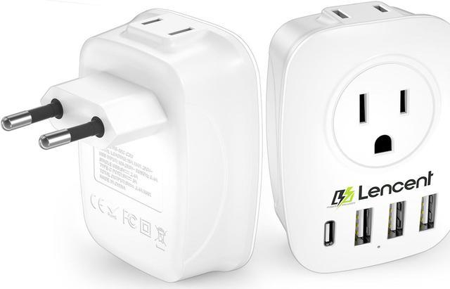European Plug Adapter, LENCENT International Travel Power Plug with 2 AC  Outlets&3 USB Ports &1 USB C, US to Most of Europe EU Italy Spain France  Iceland Germany Greece Israel(Type C) 
