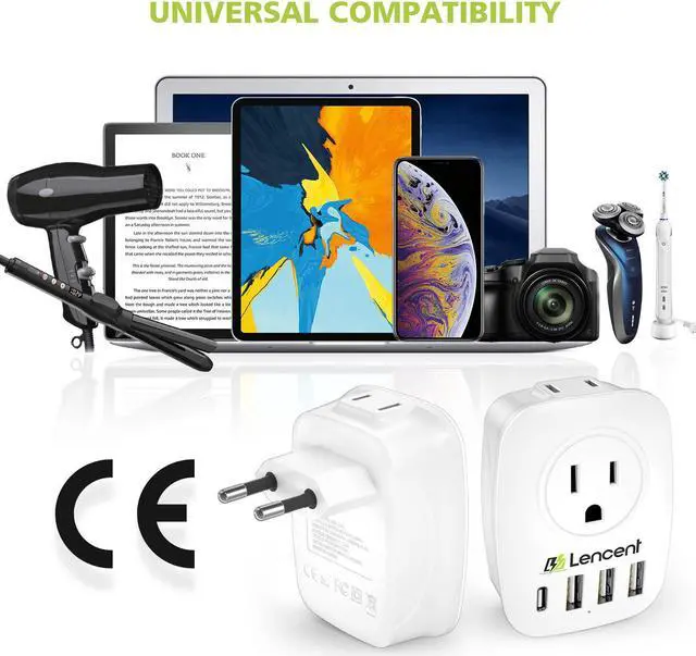 Alt view image 5 of 7 - European Plug Adapter, LENCENT International Travel Power Plug with 2 AC Outlets&3 USB Ports &1 USB C, US to Most of Europe EU Italy Spain France Iceland Germany Greece Israel(Type C)